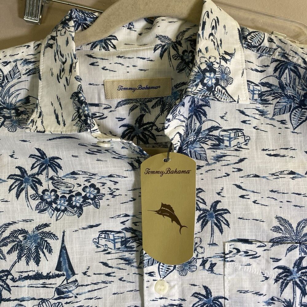Tommy Bahama Hawaiian Shirt All Over Print Tropical Beach Men's Large NWT $120 - Picture 1 of 12